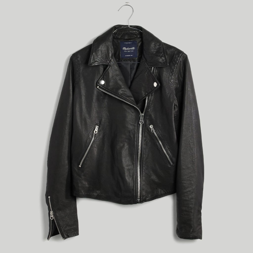 Nwt Madewell The Washed Leather Motorcycle Jacket Black